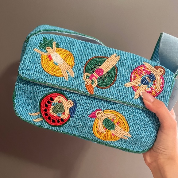 Sol And Mer Handbags - Beaded Turquoise Crossbody Bag with Swim Motif